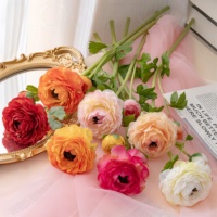 Nouvel Arrivage Fleur Artificielle Faite à la Main Style Naturel 51CM 2 Têtes en Soie Rose et Blanche (Ranunculus, Rose, Pissenlit) pour Mariage, Table et Décoration Intérieure