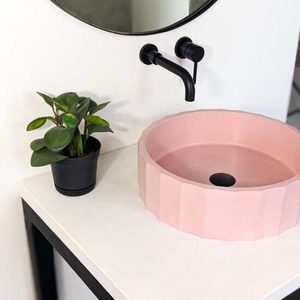 Faceted Geometric Pink Concrete Washbasin <b>Wall</b> Hung Cement Vessel Sink Pastel GFRC Bathroom Lavabo Vietnam Manufacturer - Product Image 3