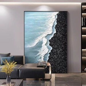 Peinture à l'huile peinte à la main, art abstrait moderne, vague, cadre métallique, décoration murale pour canapé, grande taille, œuvre d'art pour salon - Product Image 1