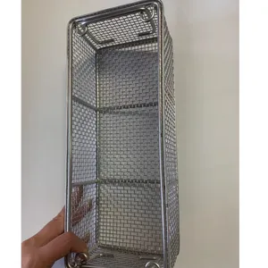 Stainless Steel Medical Disinfect Wire Mesh Basket Wire Mesh Sterilization Storage Basket With Handle