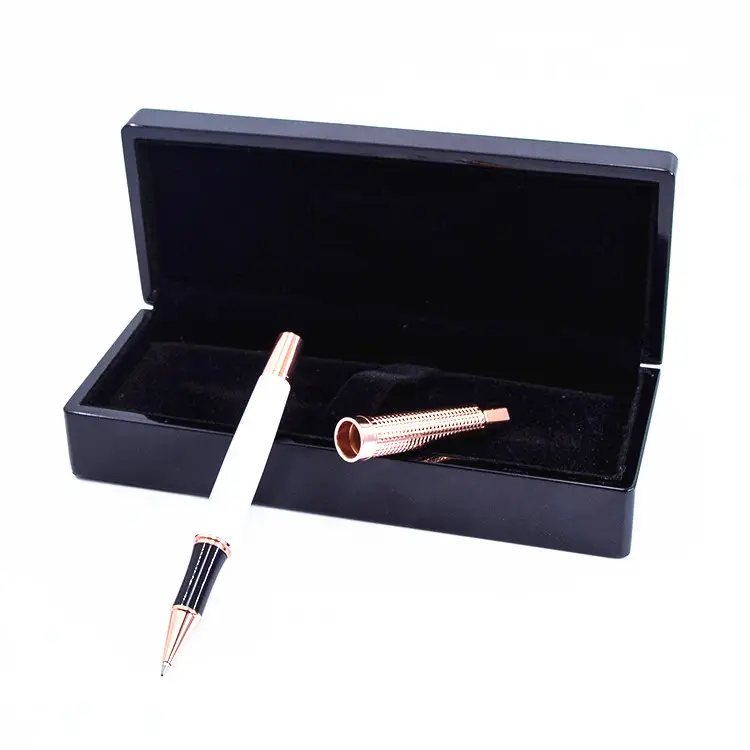 TTX Custom Print Black Rose Gold Roller Calligraphy Pens VIP Glossy Lacquer Personalised Gift Metal Gel Pen Wooden Packaging Box