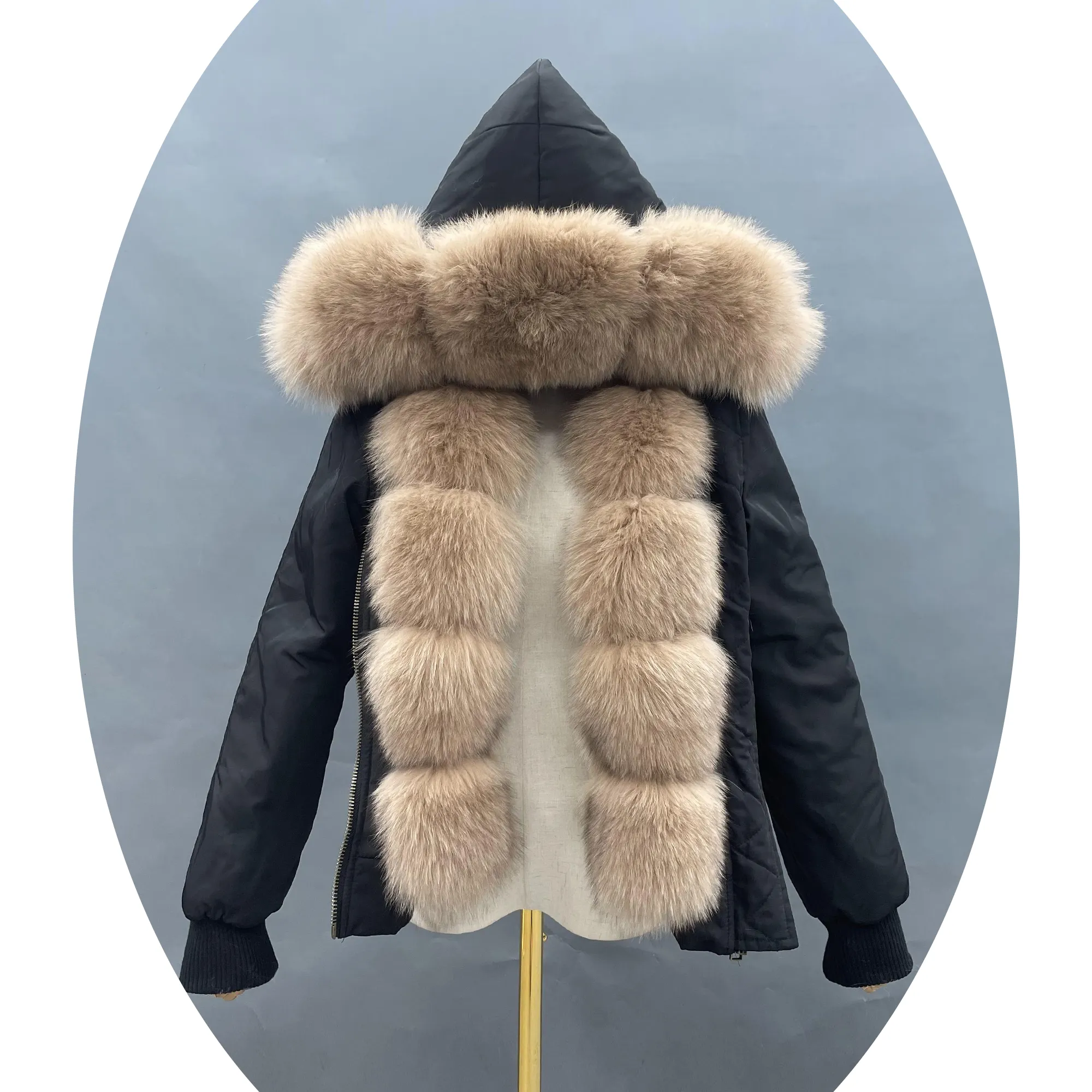 공장 도매 좋은 가격 여성 진짜 모피 칼라 모피 안감 비행 재킷 따뜻한 겨울 코트
