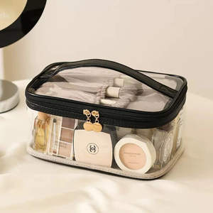 Sac de maquillage transparent en gros, organiseur de cosmétiques rose, sac de voyage étanche en PVC, sacs de maquillage personnalisables avec logo - Product Image 5