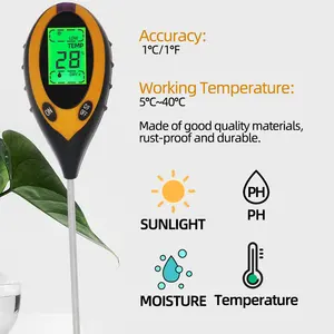 Testador digital do solo 4 em 1, medidor de solo para testar a umidade, ph, temperatura e luz com luz de fundo