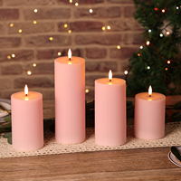 Ensemble de 4 bougies LED à flamme vacillante en cire de paraffine 3D à flamme réelle rose à rayures de Matti pour la décoration de la maison