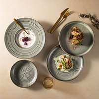 Service de table rétro en porcelaine avec glaçure réactive, compatible lave-vaisselle et micro-ondes, théière, assiettes à entrée, assiettes à dîner pour restaurant