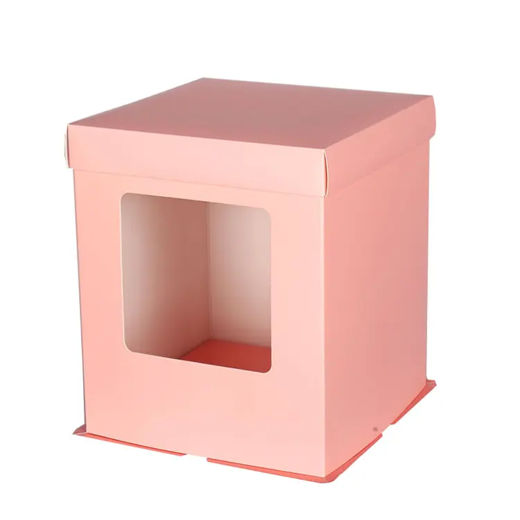 Ingrosso bianco plain 12*12*12 pollici PVC rosa PVC Swiss roll quadrato scatola per torta alta