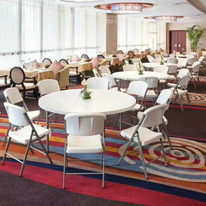 White Round Plastic <strong>Folding</strong> <strong>Table</strong> <strong>Dining</strong> for Outdoor Event Banquet Party - Product Image 4