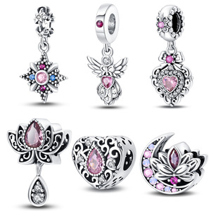 Juego de Cuentas de Cobre Plateado con Circonitas Rosas Estilo Bohemio Vintage para Pulseras Europeas, Joyería DIY - Product Image 1