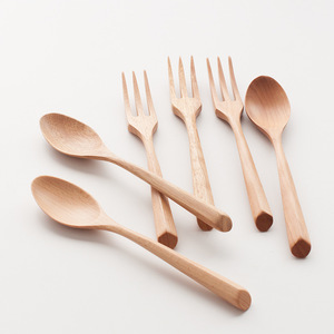 Japanese Style Wooden Spoon And Fork Set Solid Color Eco Friendly <b>Dessert</b> Fruit Coffee Utensils - Product Image 5