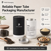 Tube en papier à triple étanchéité avec bouchon intérieur en métal, résistant à l'humidité, OEM |   FSC BRC FDA |   Boîte à thé et épices MOQ500