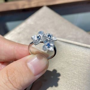 S925 Pure Silver Three-Dimensional Brushed Blue Embroidered <b>Ball</b> Flower Ring Niche Retro Exquisite Topaz Cut New <b>Chinese</b> Style - Product Image 4