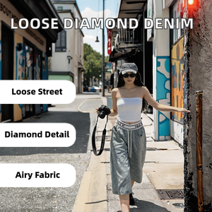 Women's Autumn Casual Breathable Loose Diamonds Denim Pants Trendy Brand Design High Quality Stylish for Street Fashion - Product Image 2