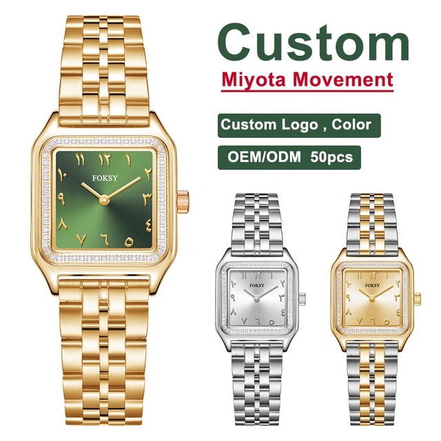 Foksy Wholesale Custom Luxury Small Arabic Dial Women's Watch With Diamond Fashionable Waterproof Miyota Movement Quartz Watch