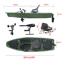 Kayak de pêche modulaire 9 pieds, monoplace, avec pédales détachables et moteur électrique, 2 sections, bateau océanique en PE