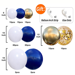 Kit d'arche de ballons de confettis <span class=keywords><strong>bleu</strong></span> marine, or et blanc de 131 pièces pour les décorations de fête d'anniversaire, de baby shower, de mariage, de remise de diplôme - Product Image 4