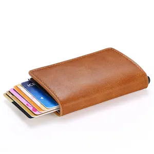 X-world Auto Pop Up Leather Card Holder Wallet for Men Women, RFID Blocking Slim Leather Aluminum Card Wallet