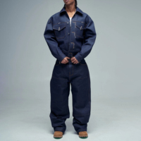 Ensemble en Jean Personnalisé de Haute Qualité, Veste et Pantalon Jean Unisexe Surdimensionnés, Costume en Jean Lourd 14 Oz pour Homme, Tenue en Jean