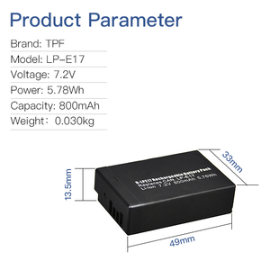 LP-E17 <span class=keywords><strong>batterie</strong></span> Lithium-ion numérique LPE17 pour <span class=keywords><strong>Canon</strong></span> EOS R50 R100M3 M5 M6 760D <span class=keywords><strong>750D</strong></span> 800D 77D 200D RP 77D <span class=keywords><strong>batterie</strong></span> pour appareil photo - Product Image 3