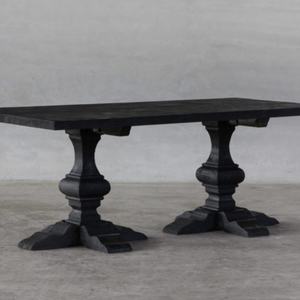 Mesa de comedor larga hecha a mano de madera de olmo recuperada, color negro carbón oscuro - Product Image 2