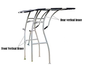T-top de bateau robuste pour console centrale, avec cadre anodisé et auvent noir, type bimini marin - Product Image 1