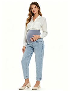 Jean Boyfriend Maternité Ultra Extensible 2026 – Confortable, Ample, Taille Haute, pour la Grossesse – <span class=keywords><strong>Pantalon</strong></span> en Denim Décontracté pour le Quotidien – Bleu Clair - Product Image 4