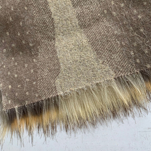 Tela de piel de mapache de imitación marrón Jacquard a rayas de peso pesado para abrigo con cuello y ropa de abrigo de invierno - Product Image 2