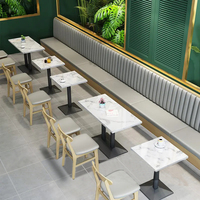 Ensemble de Mobilier de Restaurant de Luxe en Bois : Chaise de Salle à Manger, Table en Marbre Artificiel et Banquette de Cantine en Cuir Jaune Gris