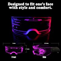 Lunettes de fête LED Cyberpunk |   Lunettes de soleil lumineuses pour les soirées en boîte de nuit |   Coiffe néon futuriste pour costume d'Halloween