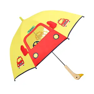مظلة جديدة من Lakuna 2024 برسوم كرتونية لتربط على شكل بطة صفراء للحضانة للأطفال بمقبض خشبي مظلة أمان للطلاب دون عائق للرؤية