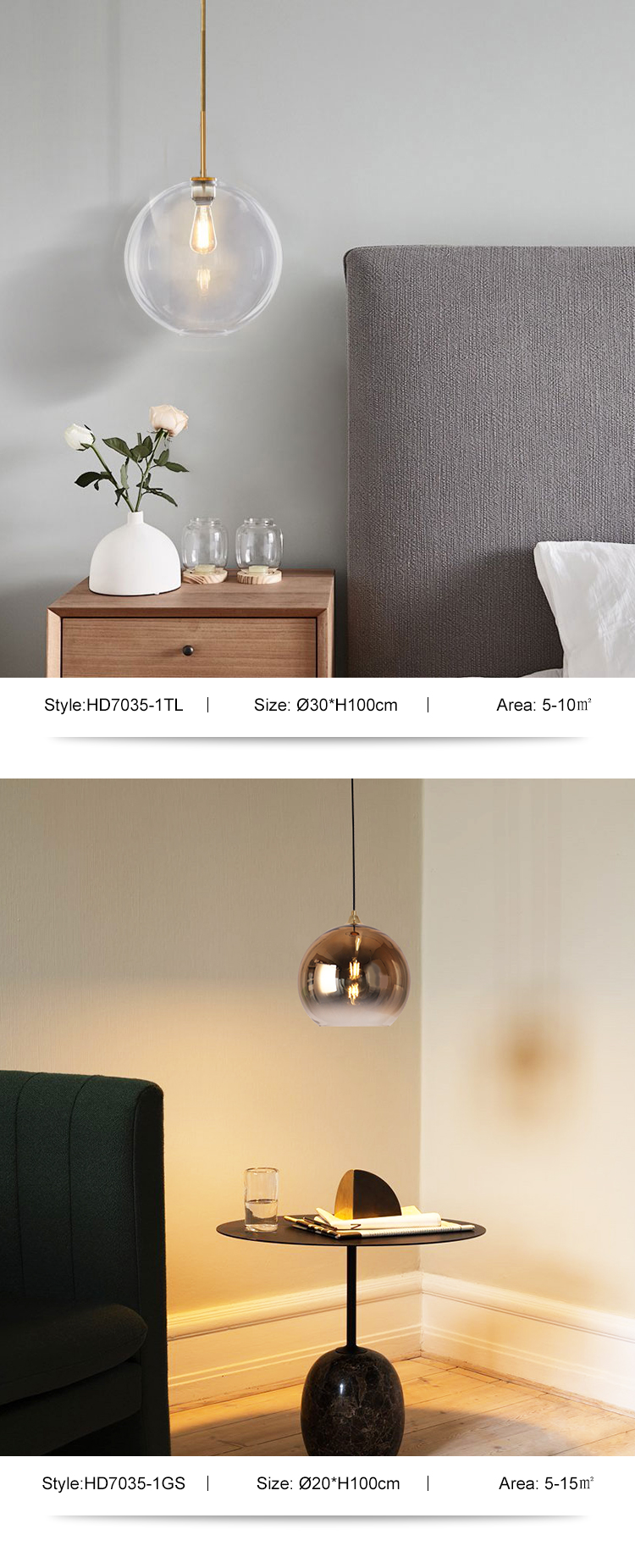 New Design Indoor Decoration Bedroom Dining Room Round E27 Modern Glass Pendant Lamp