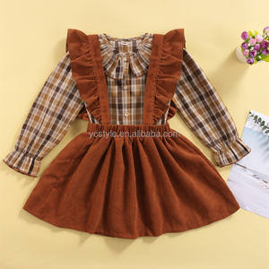 Utumn IDS irirl 2 Pieces UIT oddler ababy laid An ollar ONG leeve hirhirt OP + IGH iaist orduroy ususpender kirkirt - Product Image 3