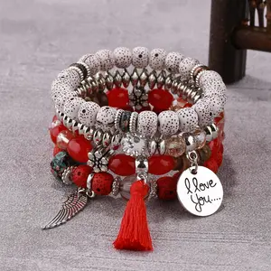 Mới Đơn Giản Trang Sức Đính Cườm Bohemian Cánh Voi Tình Yêu Mẫu Tình Yêu Vòng Tay Bóng