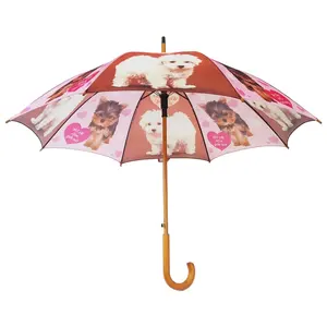 Şemsiye fabrika toptan J ahşap saplı düz sopa ahşap şemsiye özel otomatik şemsiye