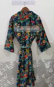 Bata Kimono Larga de Terciopelo 100% con Estampado Floral y de Aves para Mujer, Talla Única, Ropa de Estar por Casa - Product Image 3