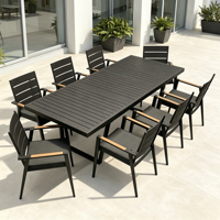 Ensemble de mobilier de jardin moderne pour patio, balcon, chaise avec accoudoirs en aluminium imperméable, ensemble de table à manger d'extérieur, ensemble de 8 chaises empilables