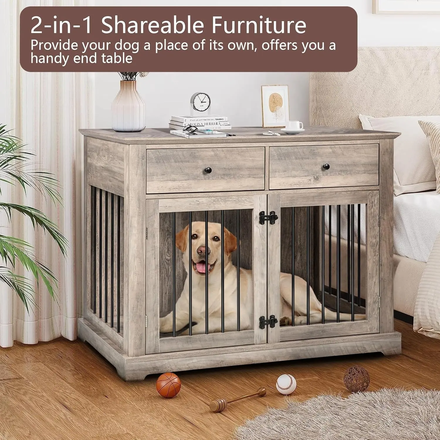 Luxury Large Dog House Indoor Pet Kennel Cages   Houses in Solid Metal and Wood Material