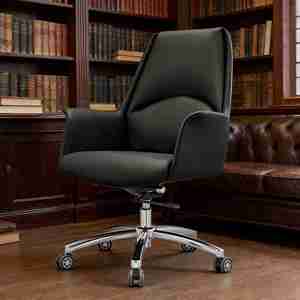 Silla de Oficina Moderna con Elevación, Cómoda, Ergonómica, de Cuero, Giratoria, Extensible, con Base de Acero - Product Image 2
