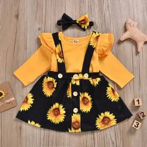 WEN Children's Clothing Robe + Short Skirt Child Suit Sunflower Print Clothing Wholesale Designer Inspired Clothing