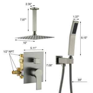 Cross-border North America 10inch Concealed Ceiling-Mounted Stainless Steel Chrome Handheld Overhead Shower <b>Set</b> Rain <b>Spray</b> for B - Product Image 2
