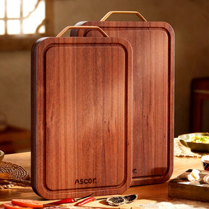 Ascor Ebony Wood Cutting Board Rectangle With Handle Antibacterial For Kitchen Use - Product Image 1
