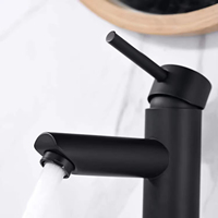 Robinet de lavabo moderne en acier inoxydable noir mat, mitigeur monocommande eau chaude et froide