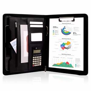 PU Leather Portfolio Folder Interview Legal <b>Document</b> Organizer <b>Bag</b> with Business Card Holder Calculator A4 Business Portfolio - Product Image 5
