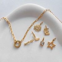 Bracelet chaîne trombone eManco en acier inoxydable avec lettres texturées EL, numéro 1, perle carrée en zircon, breloques étoile, soleil et œil