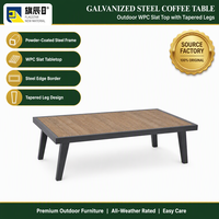Table basse d'extérieur en WPC avec plateau à lattes et structure en acier galvanisé, table basse de patio, table de jardin, table de terrasse