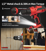 KAFUWELL PA4219 Perceuse à percussion sans fil professionnelle DIY avec moteur à balais, batterie lithium-ion 20V 2.0AH, vitesse variable, couple maximal 50N.M, OEM