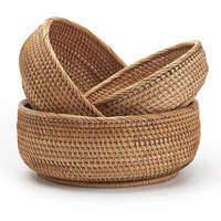 Panier à fruits rond en rotin, bols de rangement tressés, porte-clés empilable pour étagère, table de cuisine, ensemble naturel