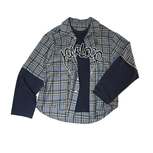 Personalizado de gran tamaño Vintage Boxy empalme tela camisetas Streetwear algodón doble capa manga camisas a cuadros para los hombres - Product Image 1