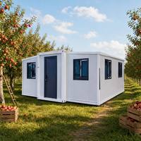 Maison conteneur modulaire extensible blanche à double aile, structure en acier, pour verger, ferme de pommes, cabane de jardin, vente en gros OEM