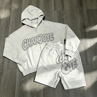 Ensemble 2 pièces personnalisé avec logo, imprimé lettres bulles, sweat à capuche entièrement zippé et short de survêtement oversize, tenue streetwear pour homme